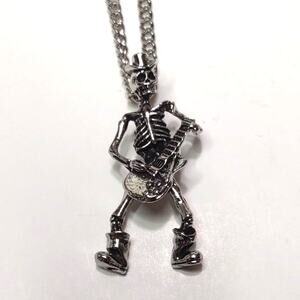 Stainless Necklace Dancing Skeleton Guitar Player Hat Birthday Valentines Gift